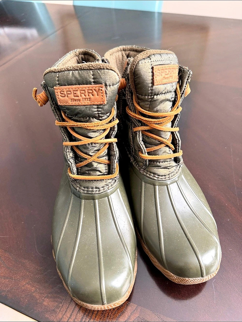 Sperry Saltwater Quilted Duck Boot Boots Green & Brown US 9 M